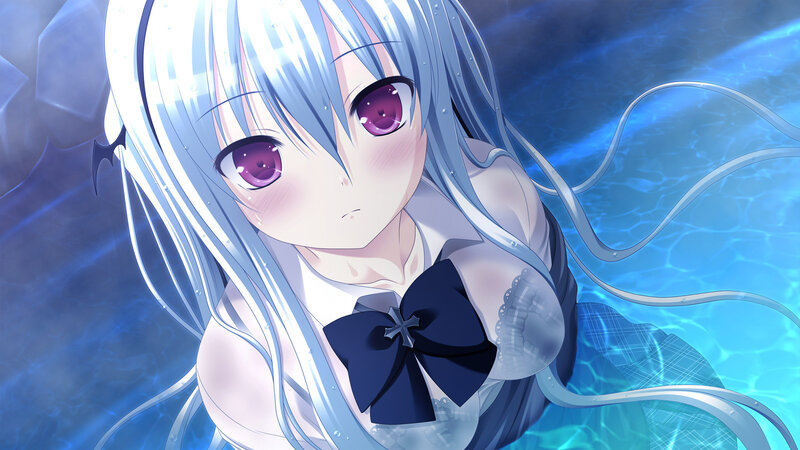 Anime Girl in Water — Blue, Serene, Long Hair