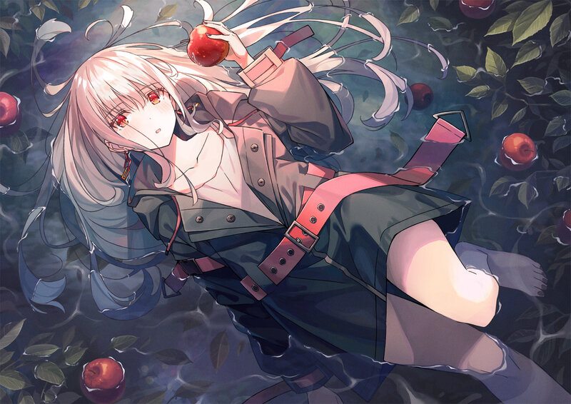 Anime Girl in Water — Blue, Serene, Night, Digital Art, Apple