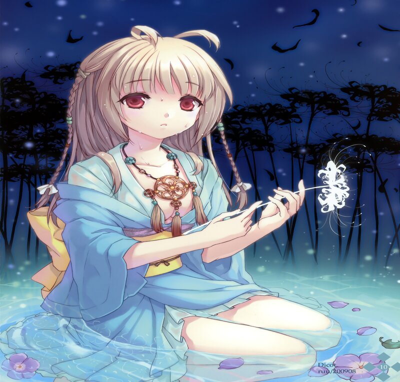 Anime Girl in Water — Blue, Serene, Night, Digital Art, Dandelion