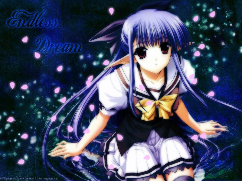 Anime Girl in Water — Blue, Serene, Night, School Uniform