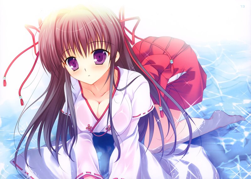 Anime Girl in Water — Blue, Serene, Purple Eyes