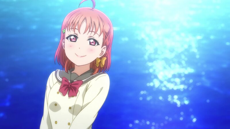 Anime Girl in Water — Blue, Serene, School Uniform, Pink Hair