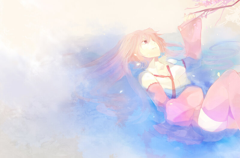 Anime Girl in Water — Blue, Serene, Spring