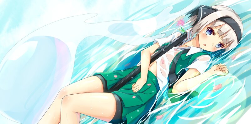 Anime Girl in Water — Blue, Serene, Summer, Digital Art, Sword