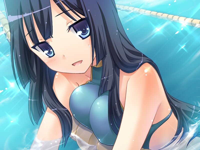 Anime Girl in Water — Blue, Serene, Summer, Swimming Pool