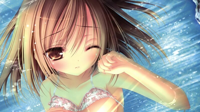 Anime Girl in Water — Blue, Serene, Summer, Swimsuit