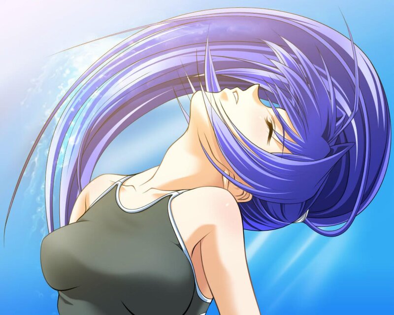 Anime Girl in Water — Blue, Serene, Swimsuit