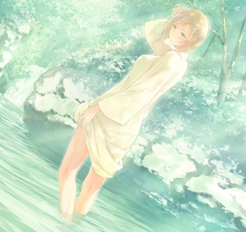 Anime Girl in Water — Green, Serene, Morning