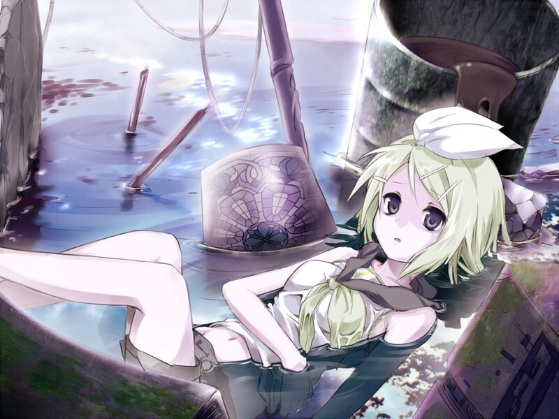 Anime Girl in Water — Purple, Dramatic, Digital Art