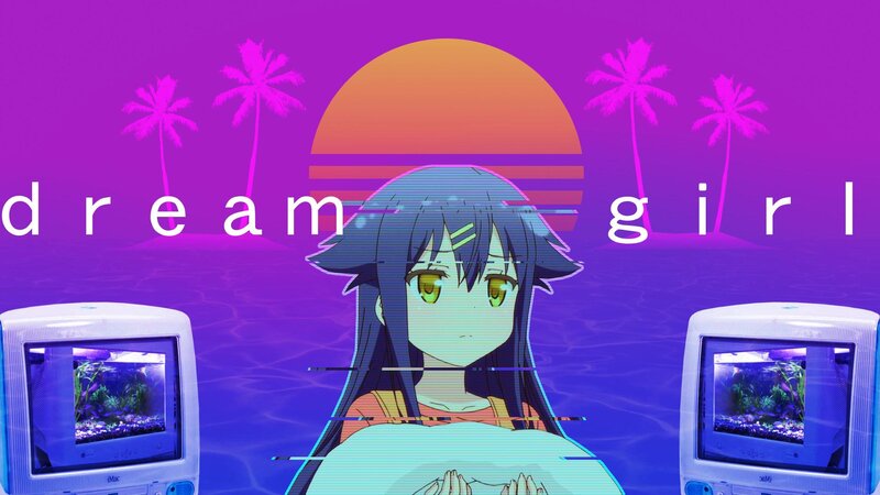 Anime Girl in Water — Purple, Dreamy, Sunset