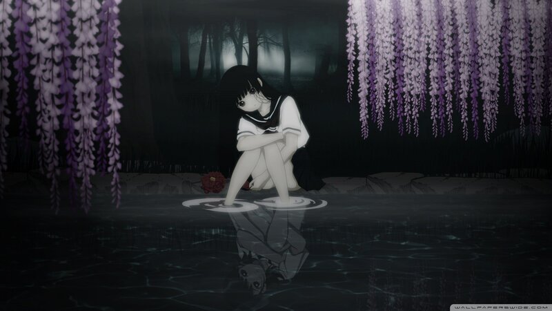 Anime Girl in Water — Purple, Melancholic, Night