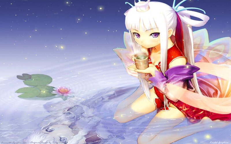 Anime Girl in Water — Purple, Serene, Night