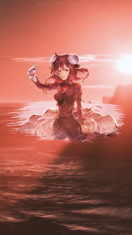 Anime Girl in Water — Red, Dramatic