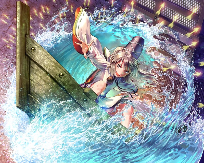 Anime girl in water splashing
