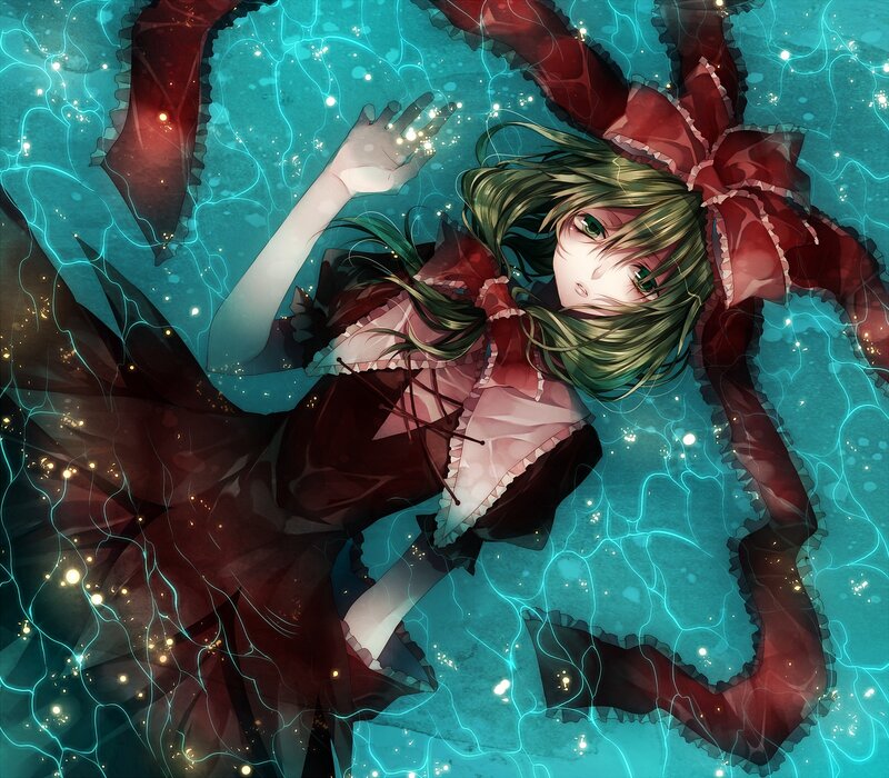 Anime Girl in Water — Teal, Serene, Dress
