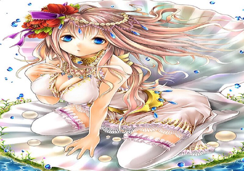 Anime Girl in Water — White, Serene, Digital Art, Flowers