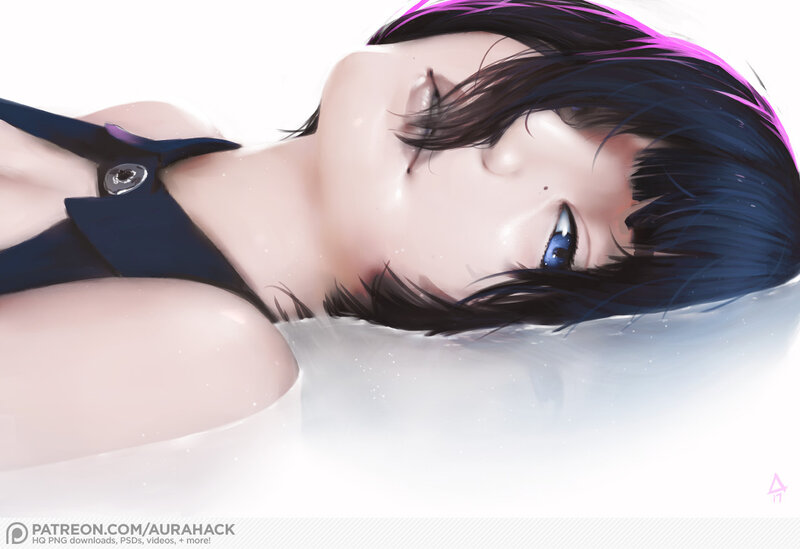 Anime Girl in Water — White, Serene, Digital Art, Swimsuit
