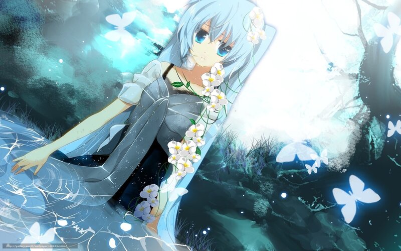 Anime girl in water with flowers