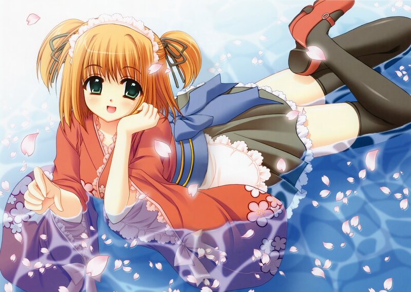 anime girl in water with petals