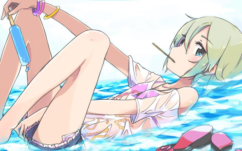 anime girl in water with popsicle
