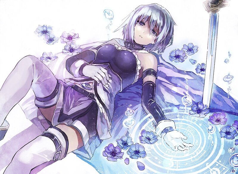 anime girl in water with sword