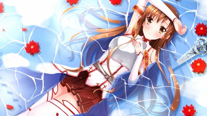 anime girl in water with sword