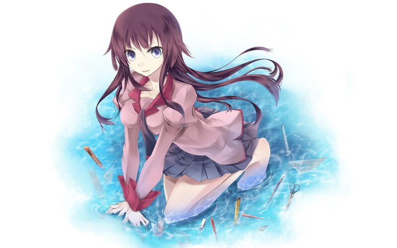 anime girl in water with tools