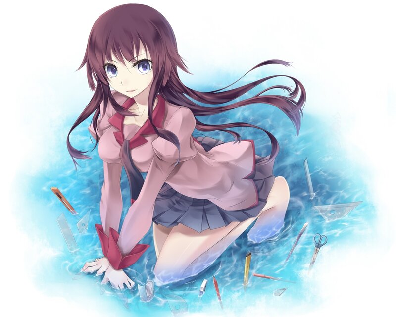 anime girl in water with tools