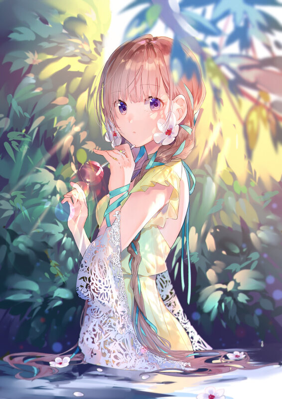 Anime Girl in Water — Yellow, Serene, Afternoon