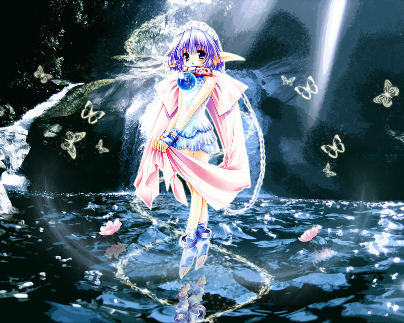 Anime Girl in Waterfall — Blue, Serene