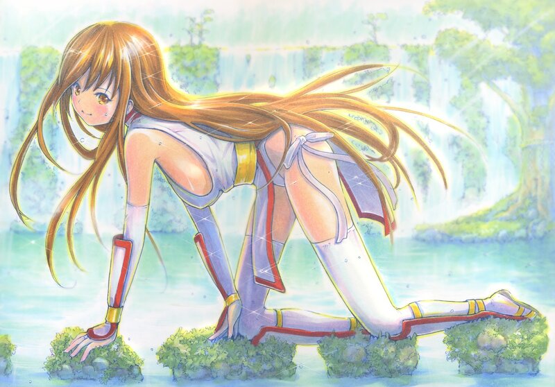 Anime girl in waterfall scene
