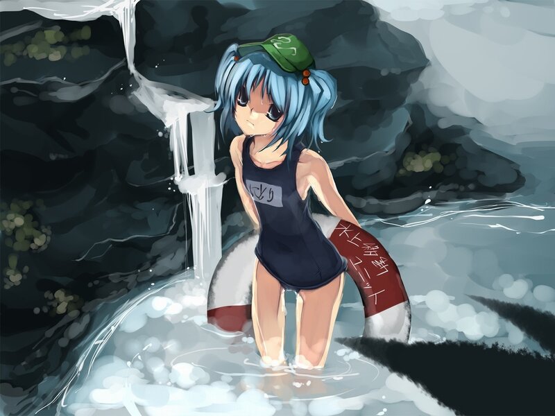 anime girl in waterfall
