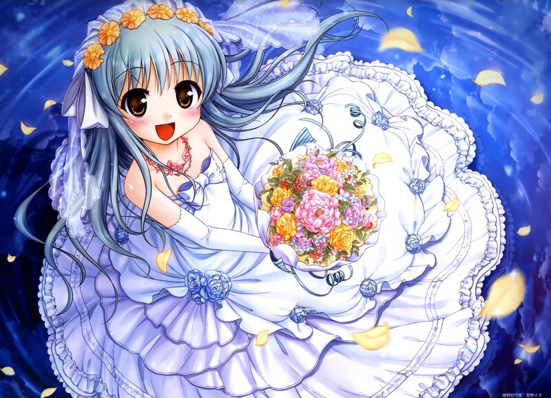 Anime Girl in Wedding Dress — Blue, Joyful