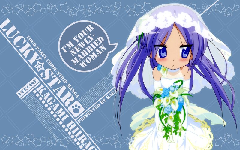Anime Girl in Wedding Dress — Blue, Playful