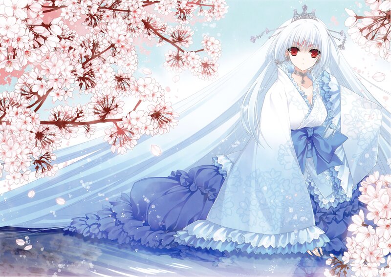 Anime Girl in Wedding Dress — Blue, Serene, Spring, Digital Art