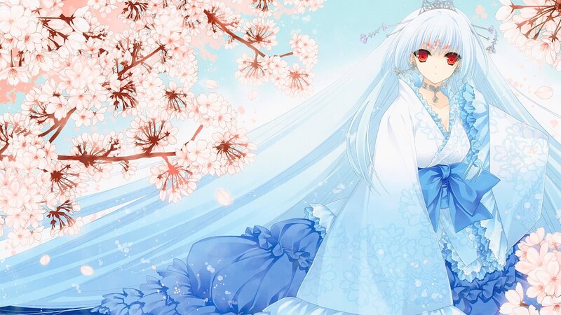 Anime Girl in Wedding Dress — Blue, Serene, Spring