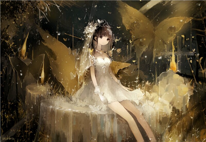 Anime Girl in Wedding Dress — Brown, Dramatic