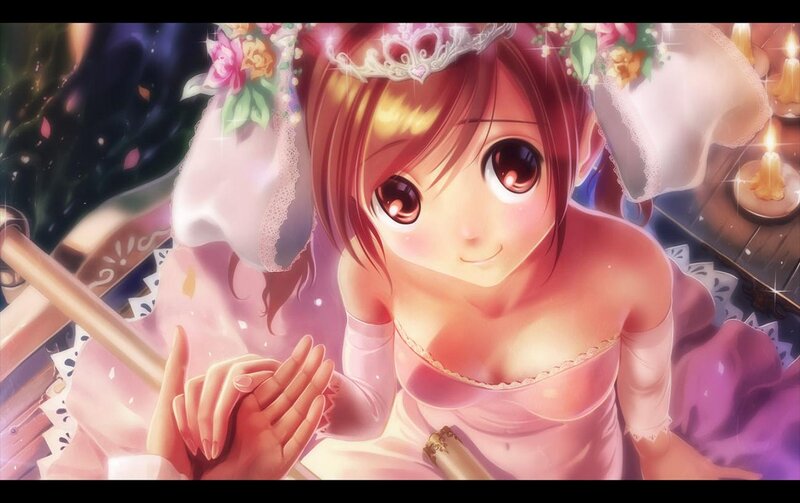 Anime Girl in Wedding Dress — Pink, Romantic, Night