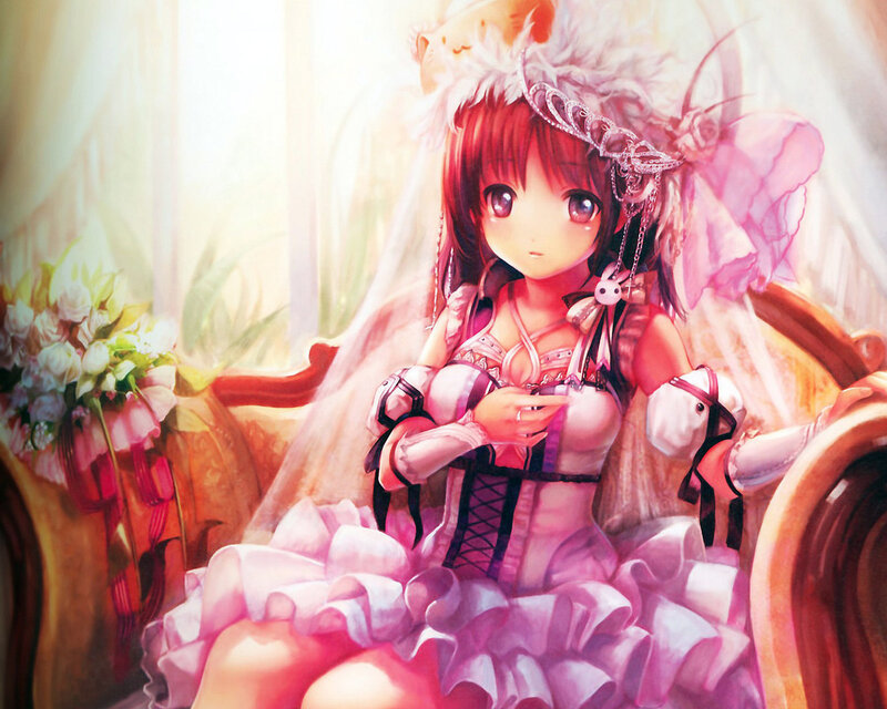 Anime Girl in Wedding Dress — Pink, Serene