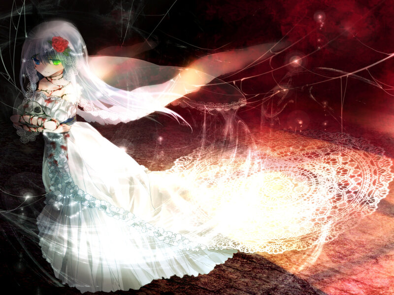 Anime Girl in Wedding Dress — White, Dramatic, Digital Art