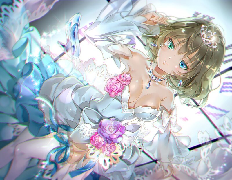 Anime Girl in Wedding Dress — White, Dreamy, Digital Art, Flowers, Tiara