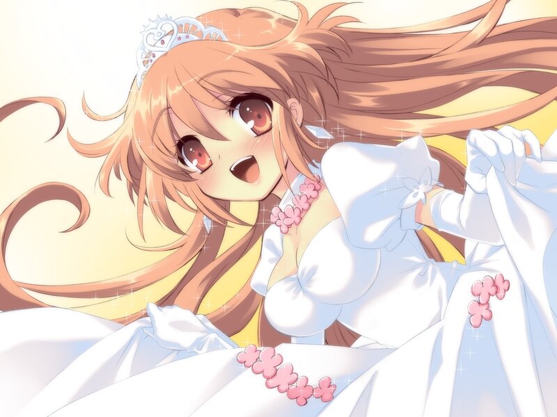 Anime Girl in Wedding Dress — White, Joyful, Crown
