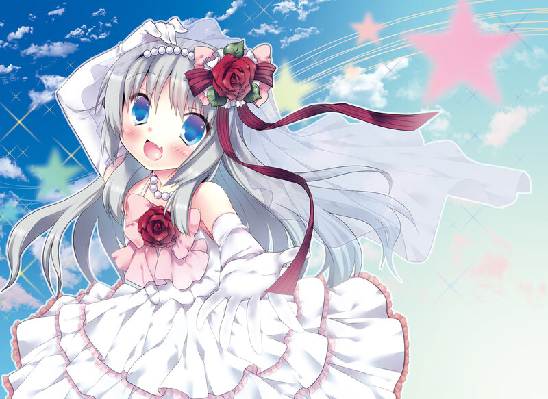 Anime Girl in Wedding Dress — White, Joyful