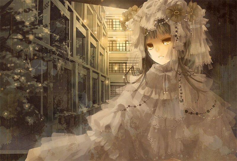 Anime Girl in Wedding Dress — White, Melancholic