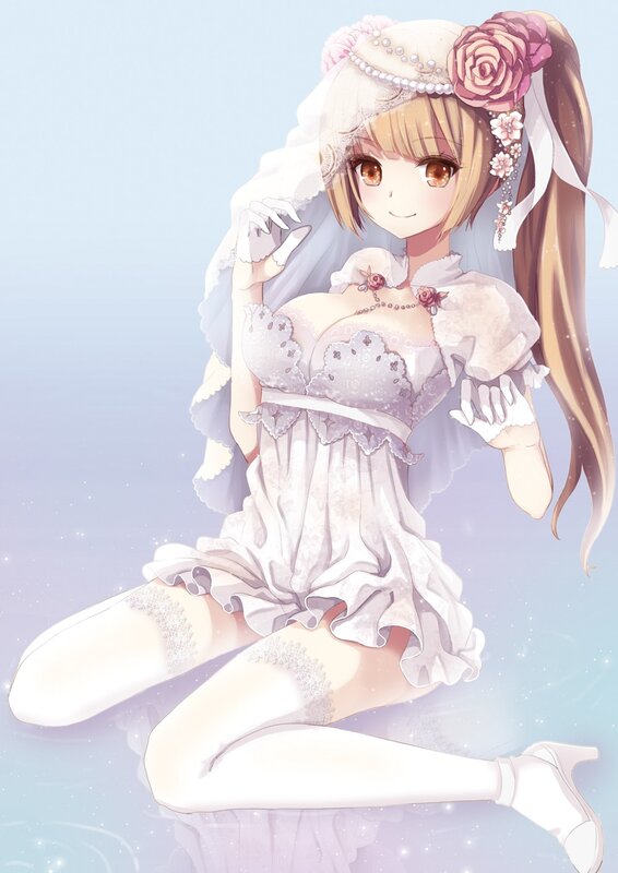 Anime Girl in Wedding Dress — White, Serene, Digital Art, Flowers, Veil