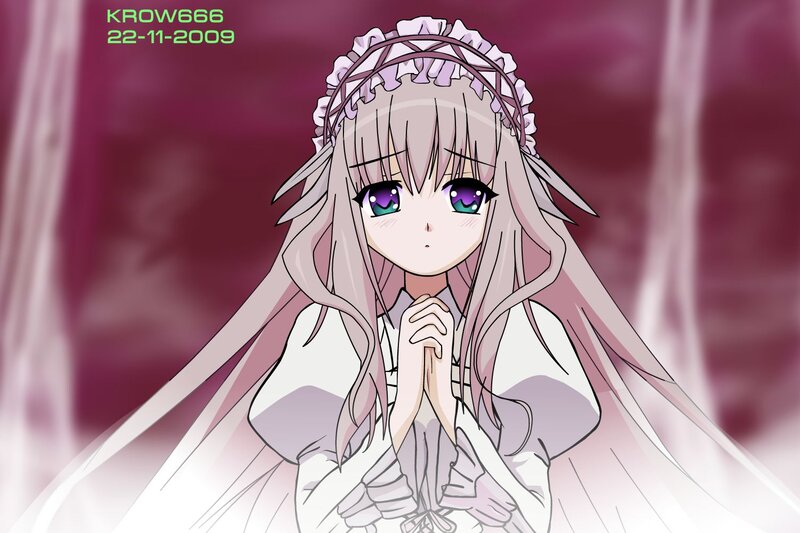 Anime Girl in Wedding Dress — White, Serene, Veil, Hands