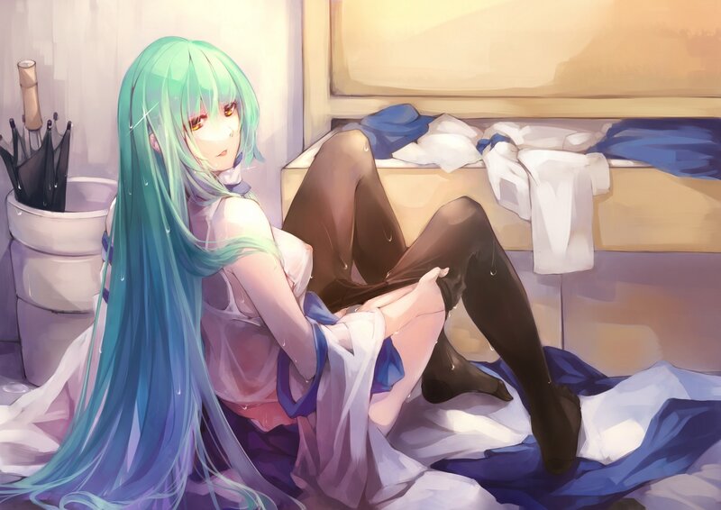 anime girl in wet clothes