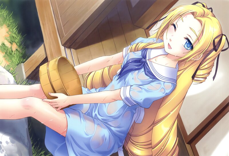 Anime girl in wet dress