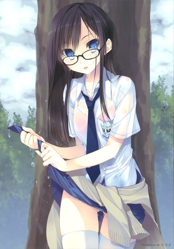 anime girl in wet school uniform