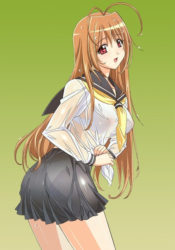 anime girl in wet school uniform